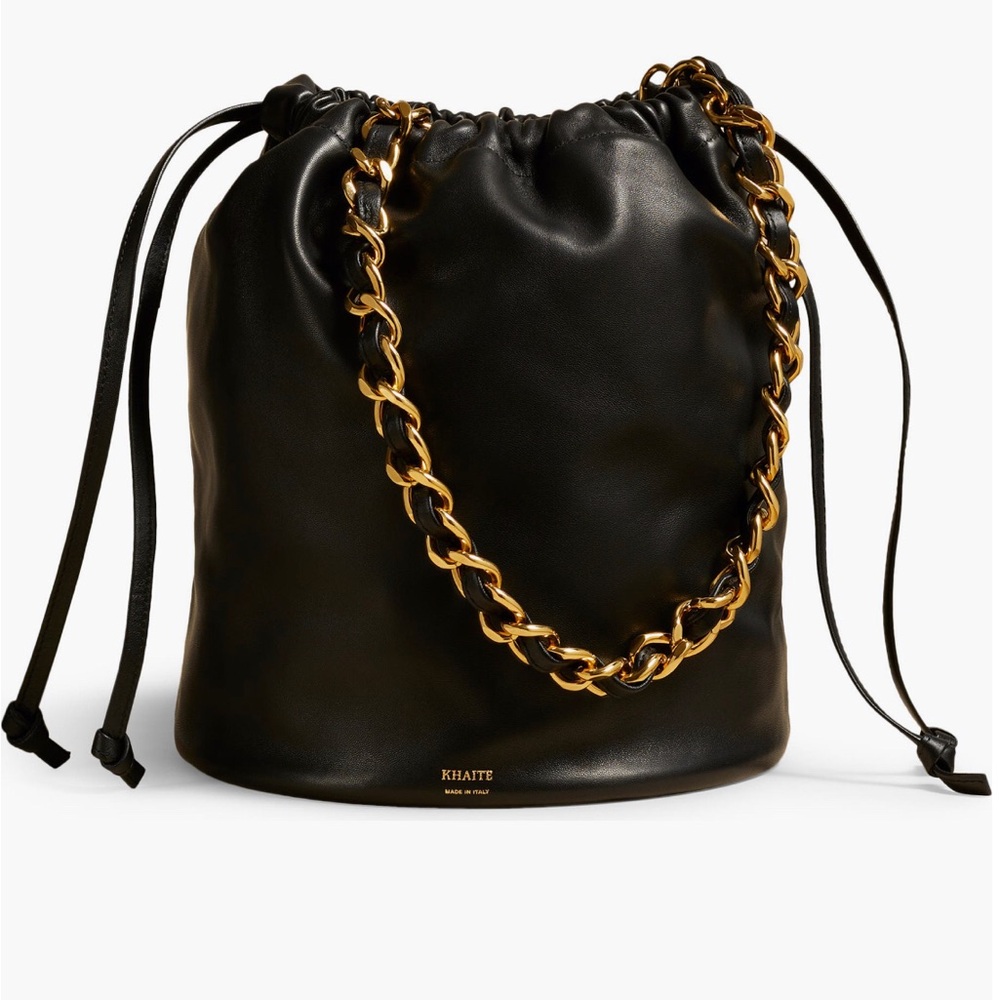 KHAITE Aria medium black crossbody bucket bag